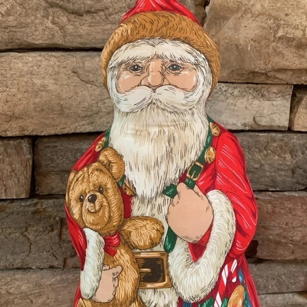 Folk Art handmade cloth stuff Santa with bear